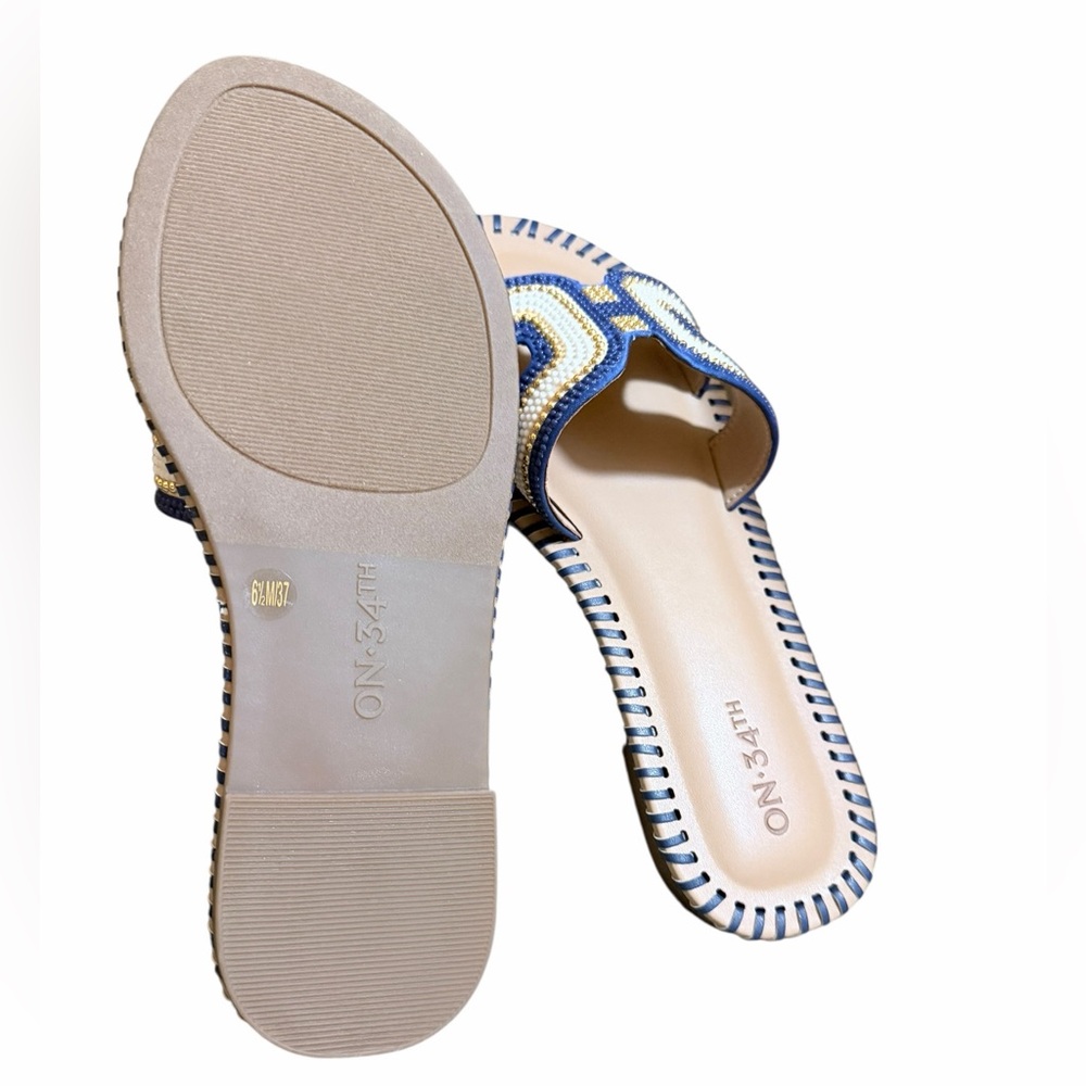 🌼💚NIB ON 34th Women's Navy and Gold Slide Sandals - Picture 4 of 6
